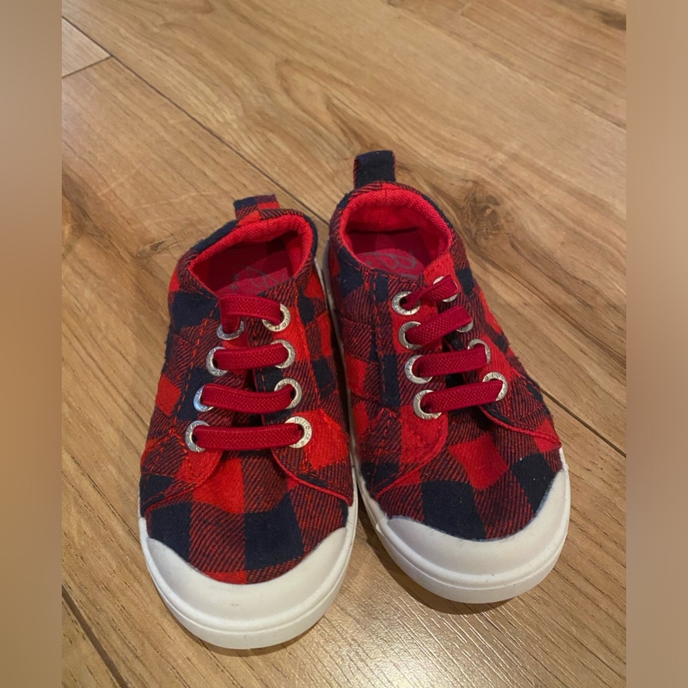 Kids Red and Black Plaid Casual Sneakers